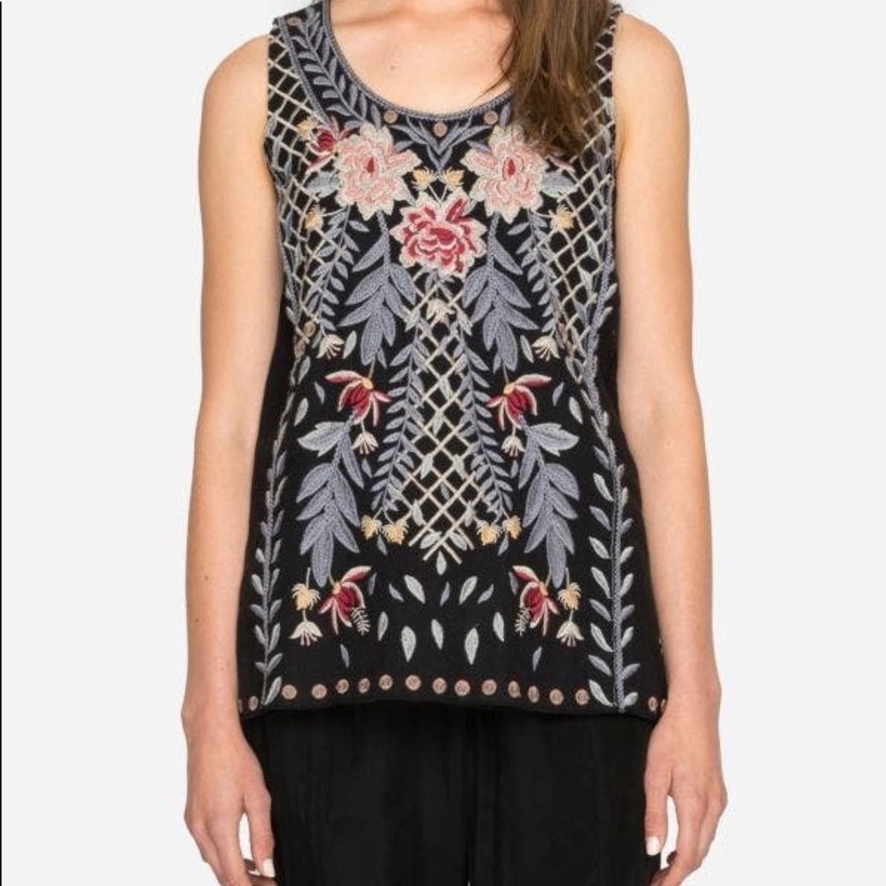 Johnny Was Embroidered Floral Black Tank Top - Women
